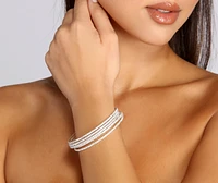 Rhinestone Memory Wire Bangle Set