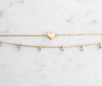 Two Pack Heart Charm And Rhinestone Anklet