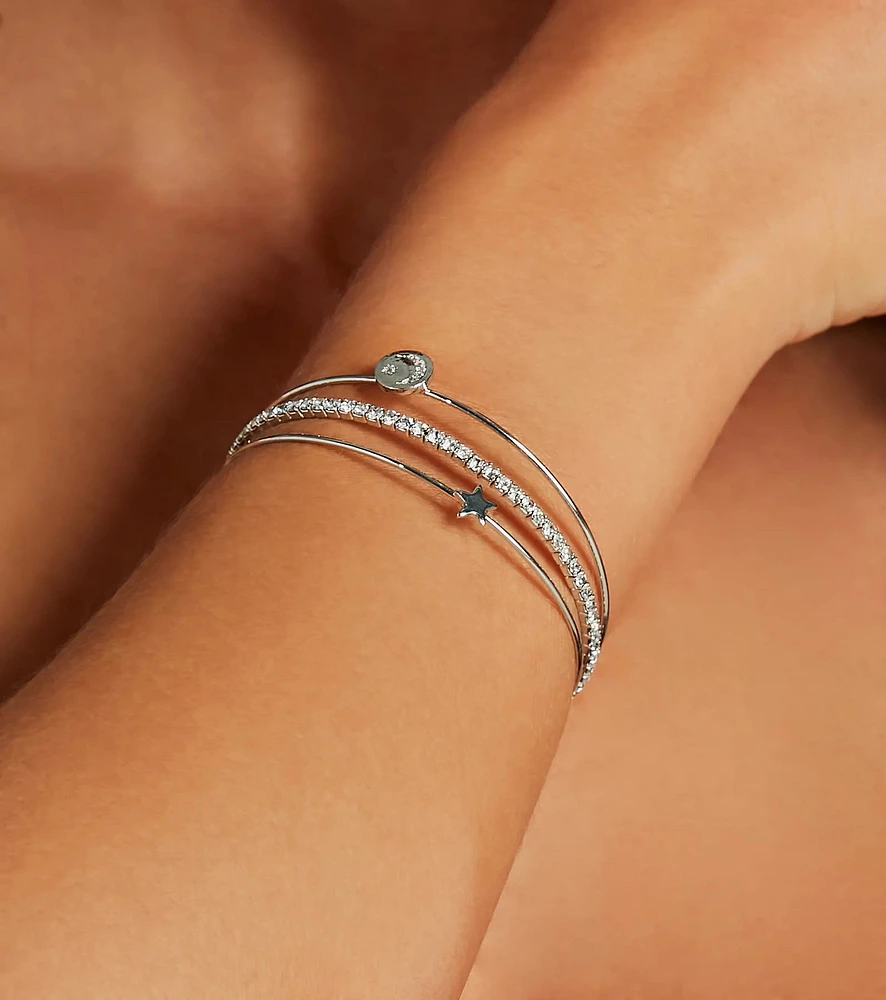 Night Sky Star And Moon Rhinestone Bracelet