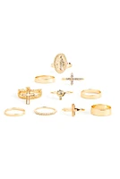 Cross Charm Rhinestone Ring Pack