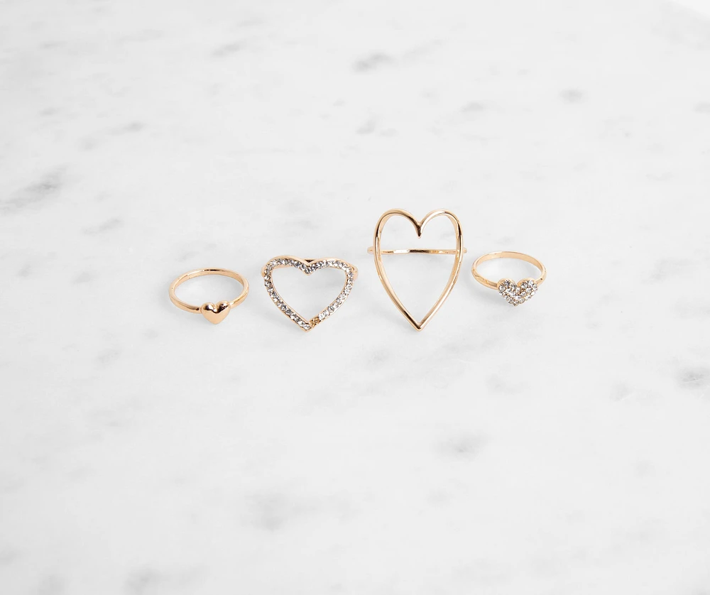 Four Pack Dainty Heart Rings