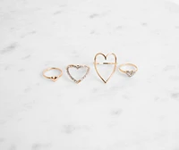Four Pack Dainty Heart Rings