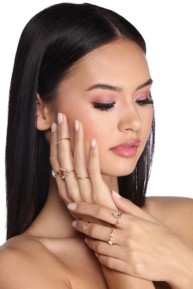Geometric Rhinestone Rings Pack