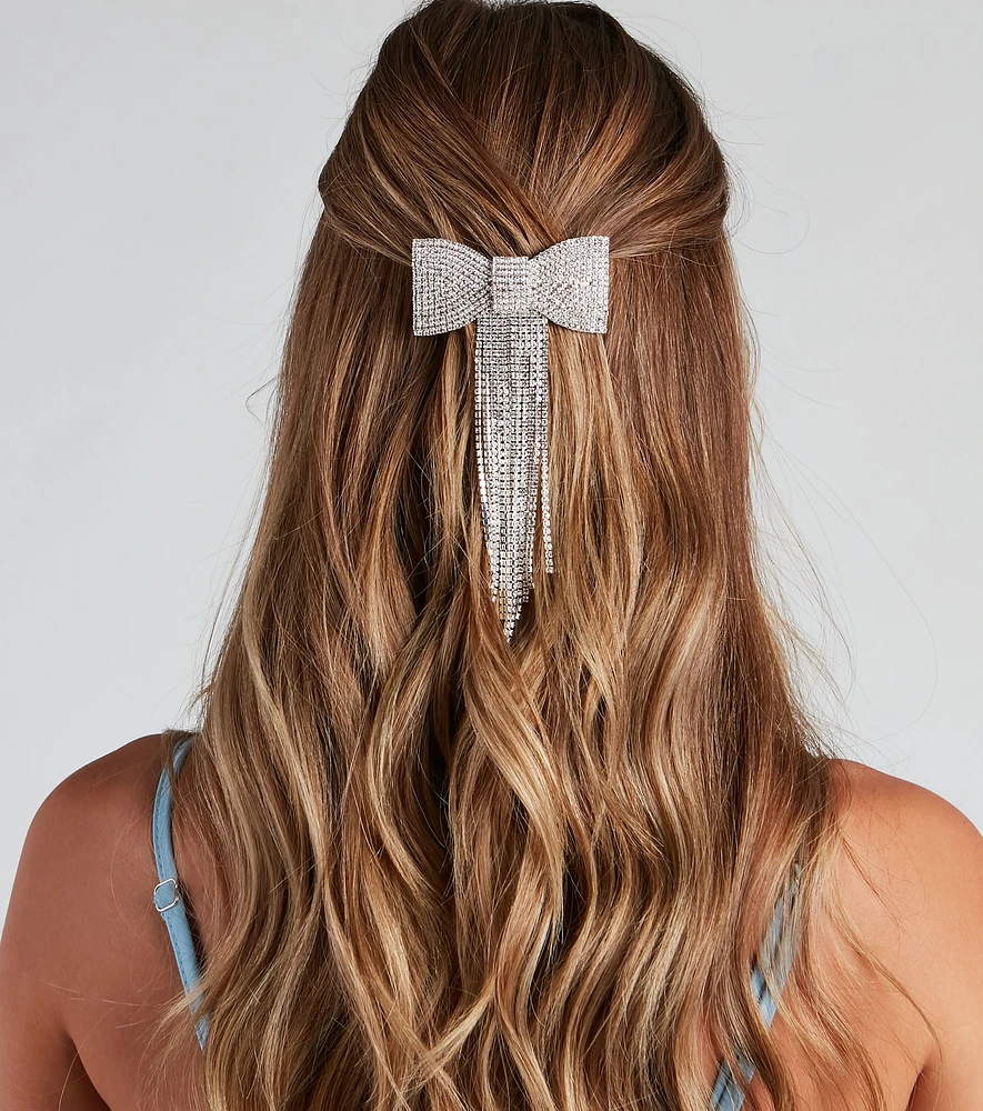Pretty Glam Rhinestone Bow Barrette
