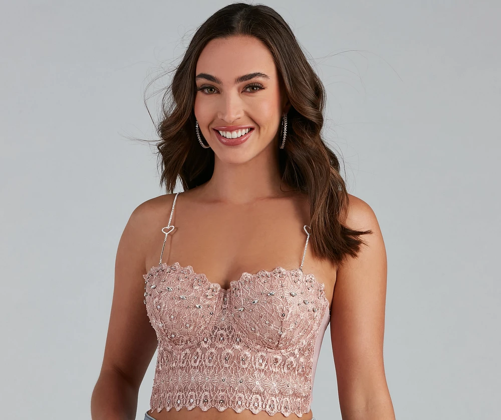 Lovestruck Rhinestone Heart Bra Straps