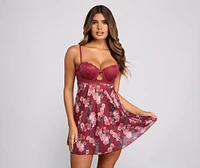 Sweet and Spice Floral Babydoll Thong Set