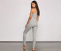 Casual Ribbed Knit Pajama Tank And Leggings Set