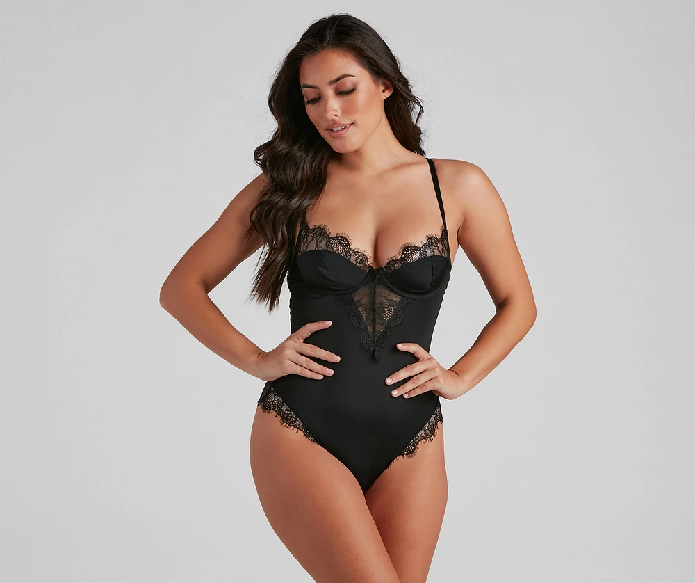 Sweet Amour Lace Satin Teddy