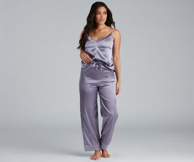 Ambrielle Womens Long Sleeve Pant Satin Pajama Set