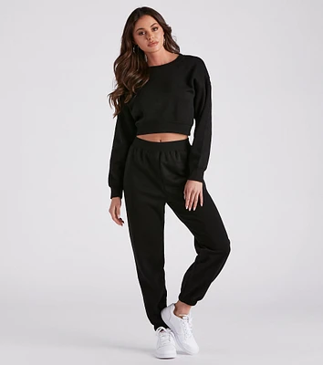 Comfy Vibes Crop Top And Sweatpants Set
