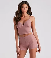 Delicate Lace Pajama Top And Shorts Set