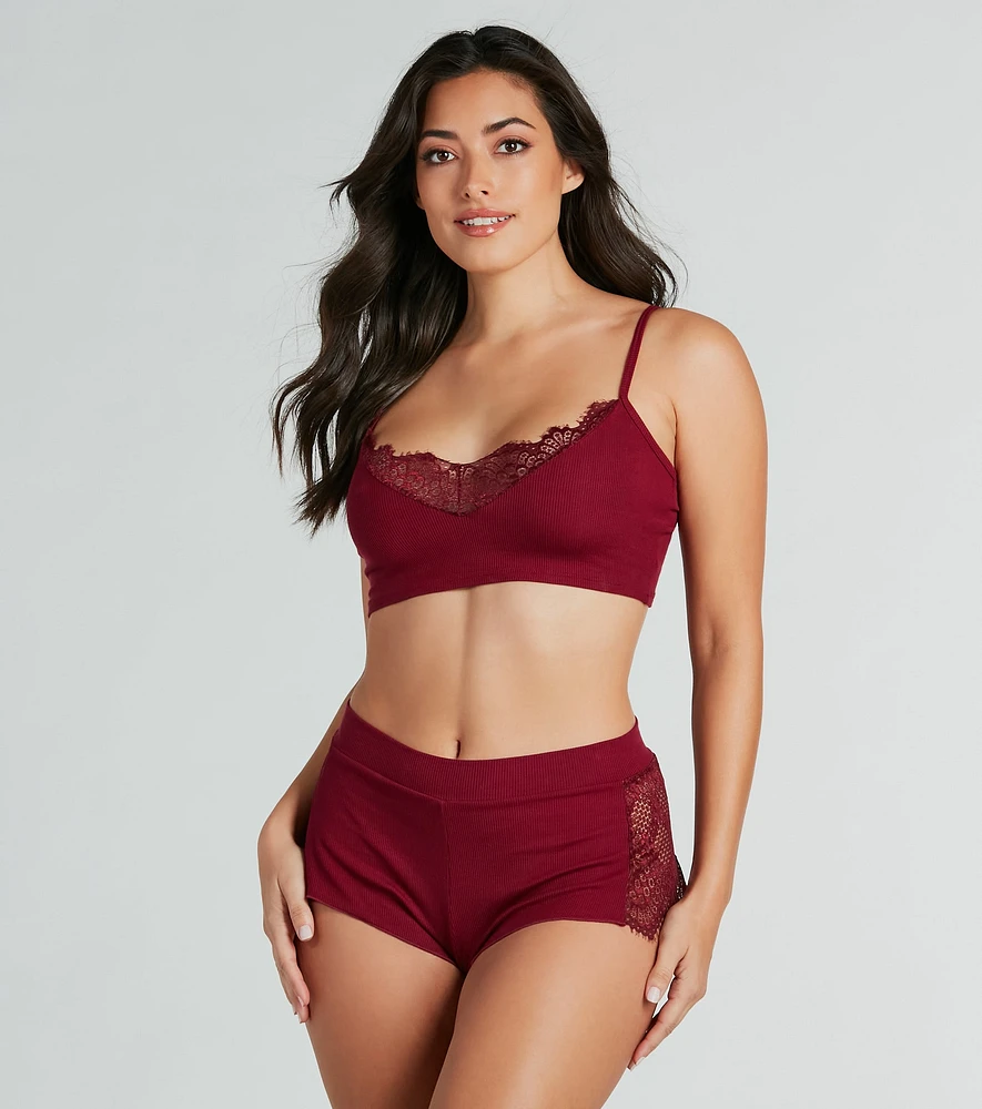 Delicate Lace Secrets Pajama Bralette And Boyshorts Set