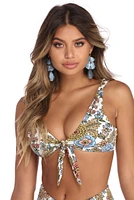 Cream Floral Animation Bikini Top