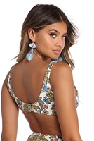Cream Floral Animation Bikini Top