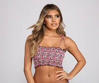 Flirty Floral Smocked Swim Top