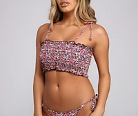 Flirty Floral Smocked Swim Top