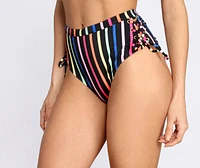 Sherbet Rainbow Striped High Waist Bikini Bottoms