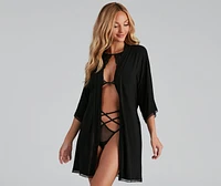 Wrapped Lace Trim Knit Robe