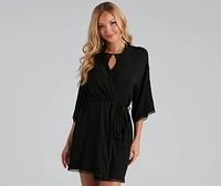 Wrapped Lace Trim Knit Robe