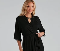 Wrapped Lace Trim Knit Robe