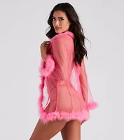 Fab And Flirtatious Feather Robe Panty Set