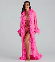 Always Extra Feather Trim Long Robe