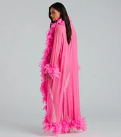Always Extra Feather Trim Long Robe