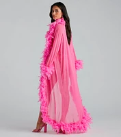 Always Extra Feather Trim Long Robe
