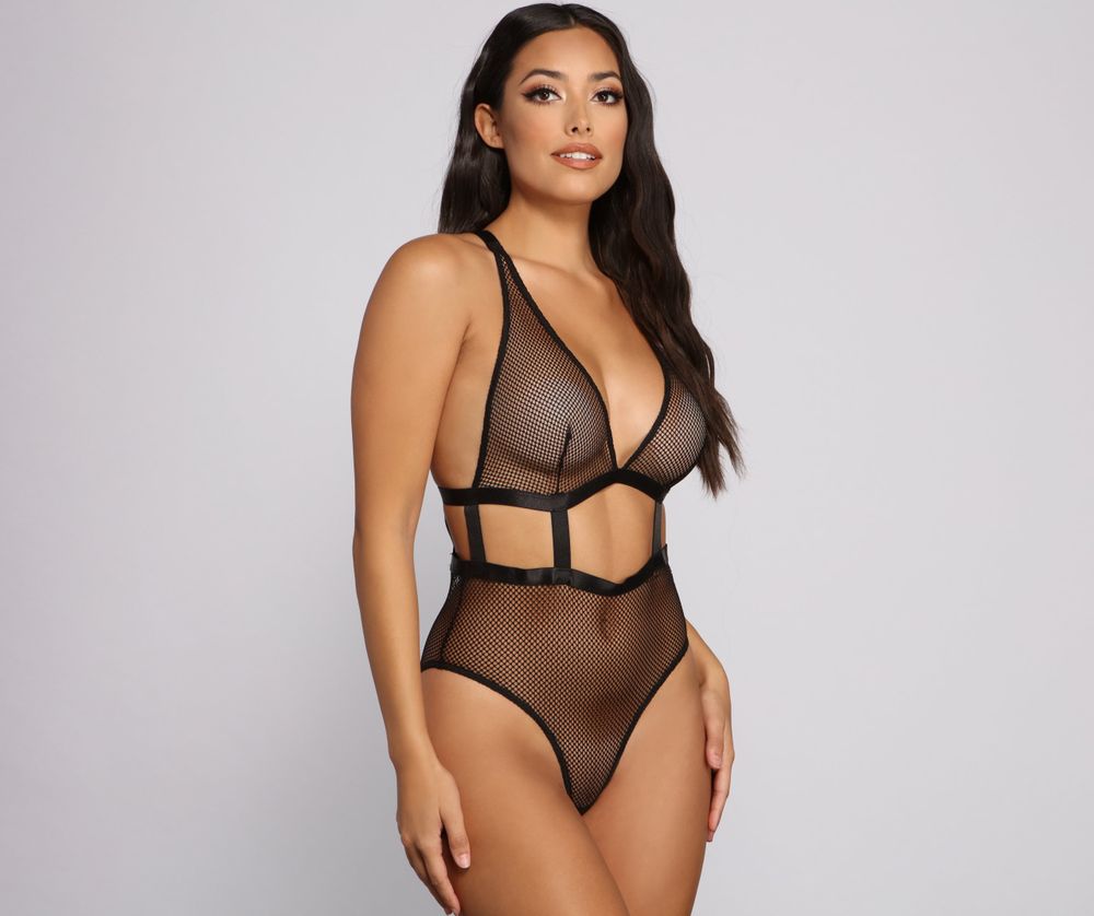 Lacy Lace-Up Crotchless Teddy