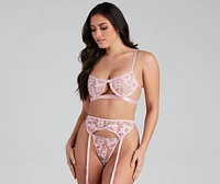 Floral Escape Mesh Bra And Panty Garter Set