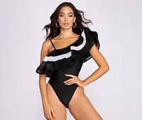 All The Drama Ruffle One Shoulder Swimsuit
