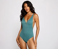 Good Vibes Ribbed One Piece Swimsuit