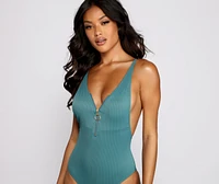 Good Vibes Ribbed One Piece Swimsuit