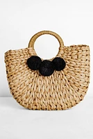 Pom Pom Straw Tote Bag