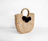 Pom Pom Straw Tote Bag