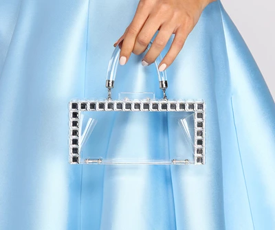 Clear Essentials Rhinestone Trim Clear Clutch
