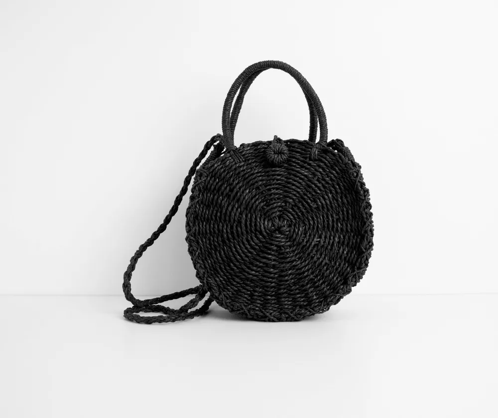 Round Straw Bag - Black