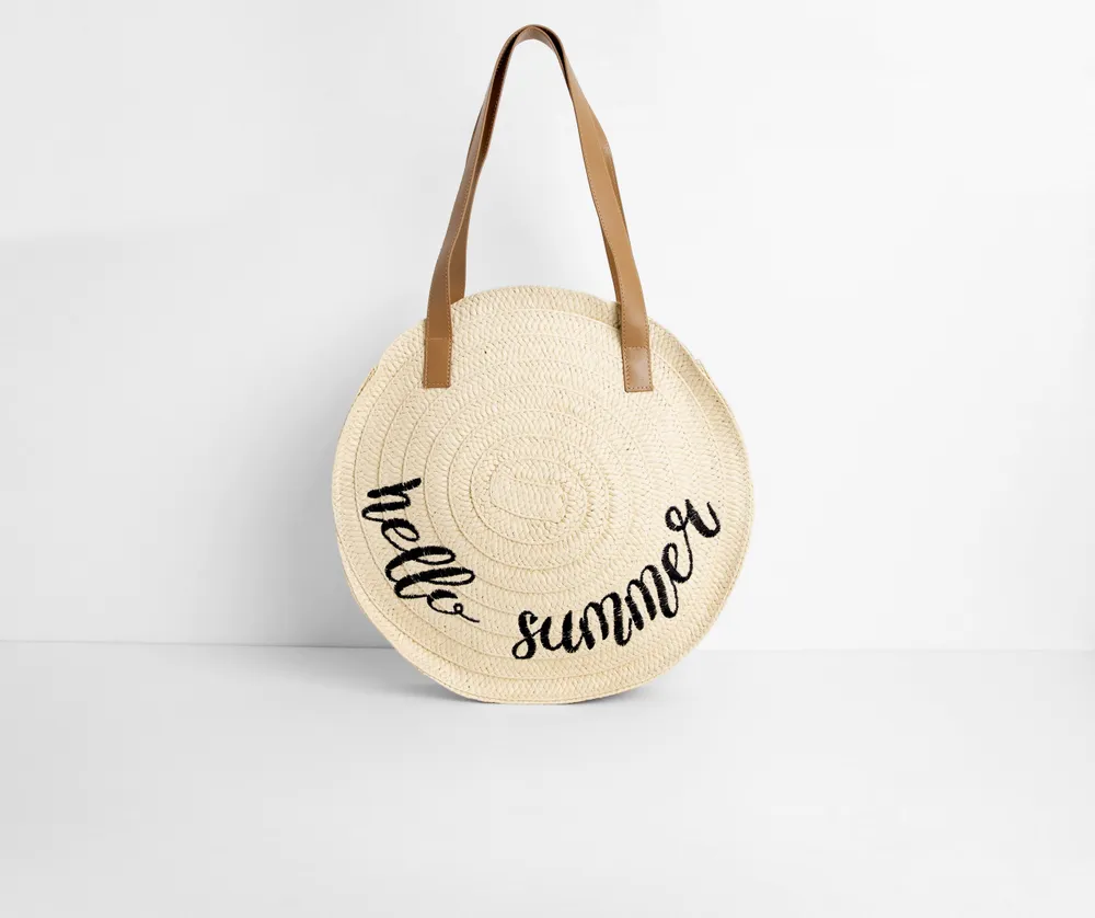 Hello Weekend Straw Tote Bag