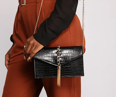 Croc Embossed Envelope Clutch