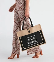 Hello Weekend Straw Tote Bag