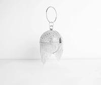Rhinestone Fringe Sphere Clutch