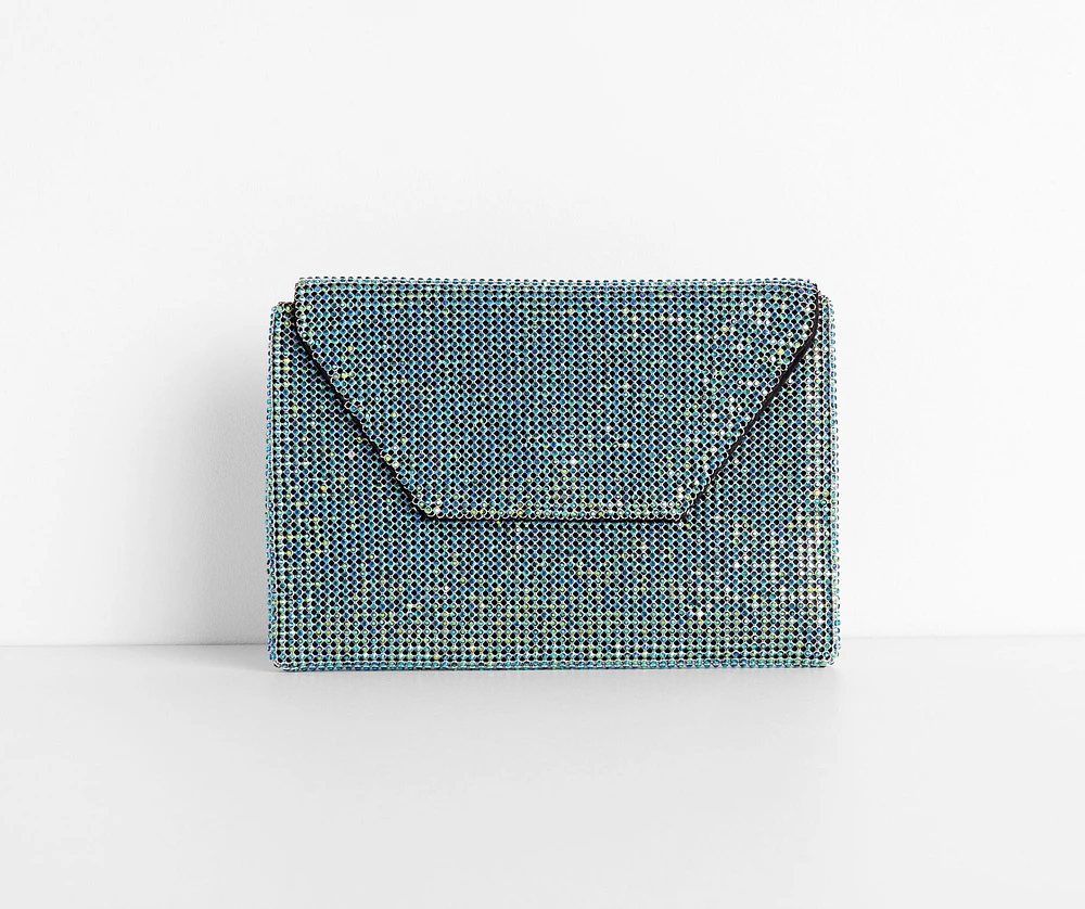 Rhinestone Mesh Envelope Clutch