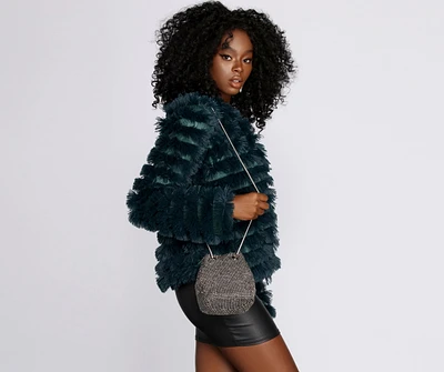 Rhinestone Mesh Bucket Bag