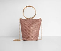 O-Ring Handle Rhinestone Mesh Purse
