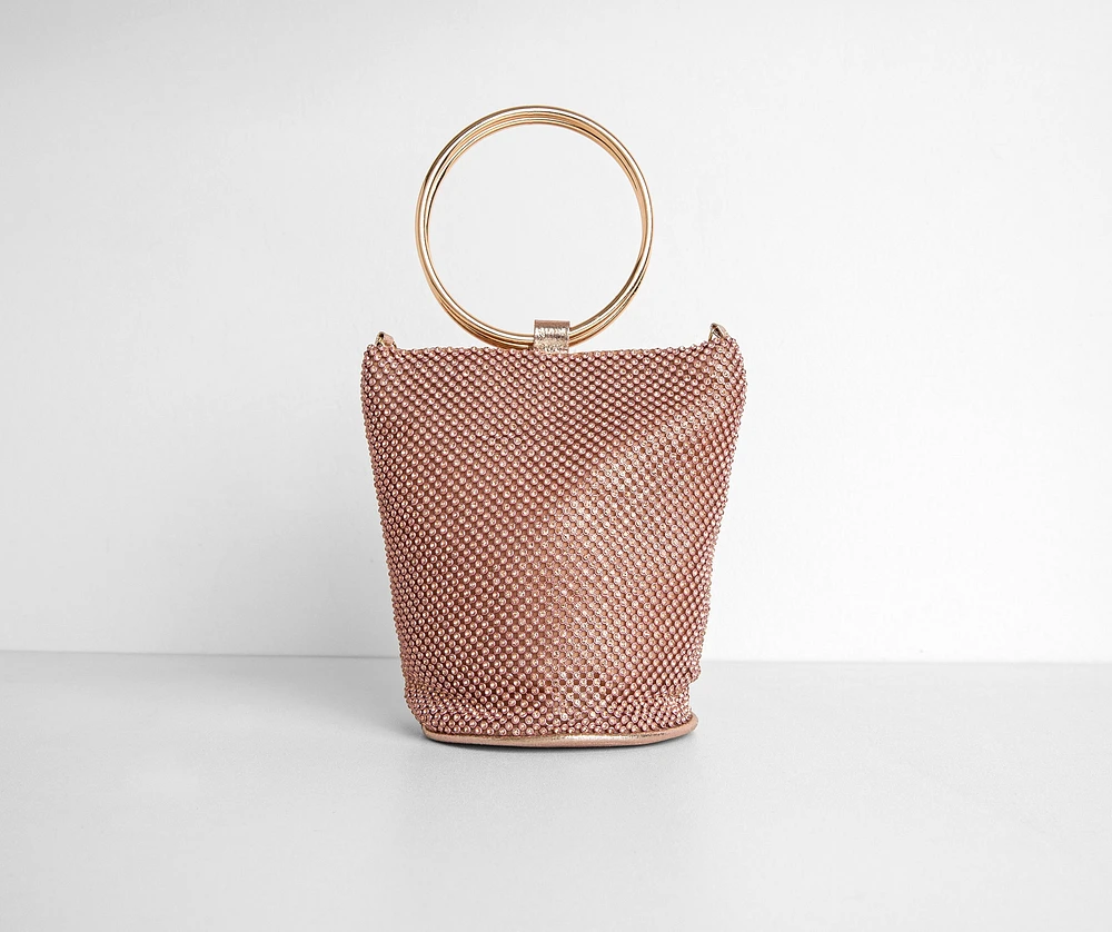 O-Ring Handle Rhinestone Mesh Purse
