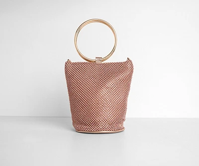 O-Ring Handle Rhinestone Mesh Purse