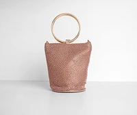 O-Ring Handle Rhinestone Mesh Purse