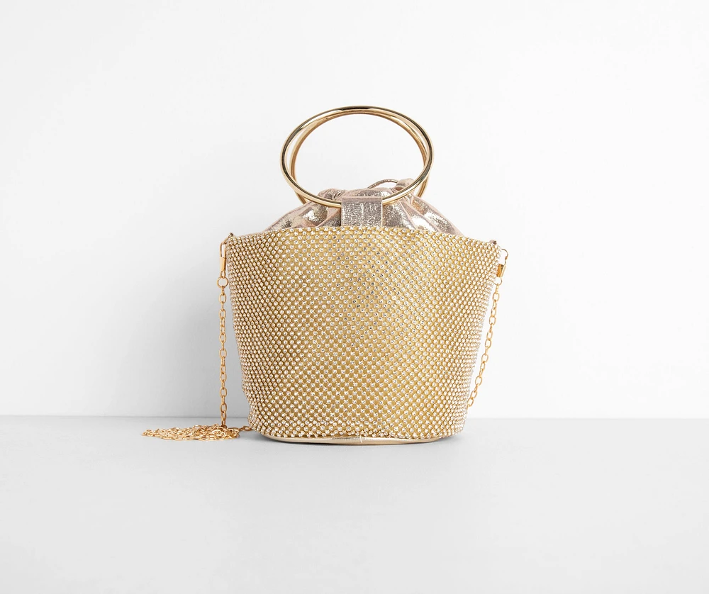 O-Ring Handle Rhinestone Bucket Purse