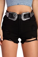 XL Floral Etched Double Buckle Belt