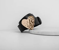 Hammered Heart Faux Leather Belt